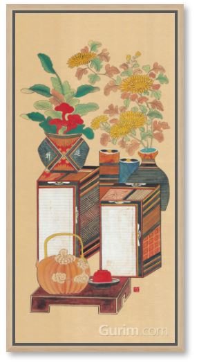 민화가인 - 책걸이 (유리대접)