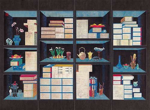 민화가인 - 책가도 4폭 1