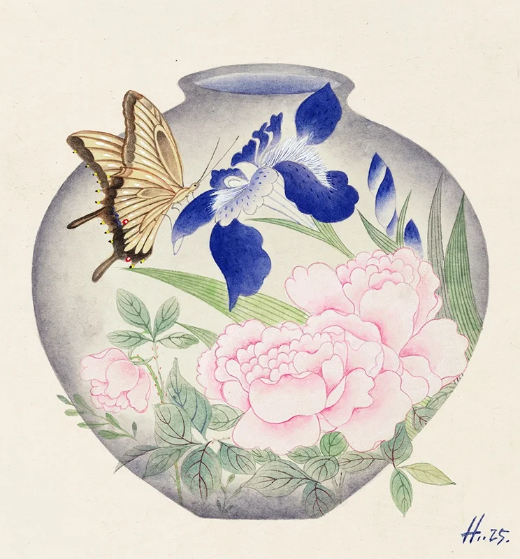 김경희 - 달항아리 여름 물의정원_여름의 푸름(靑)과 꽃_Ⅲ