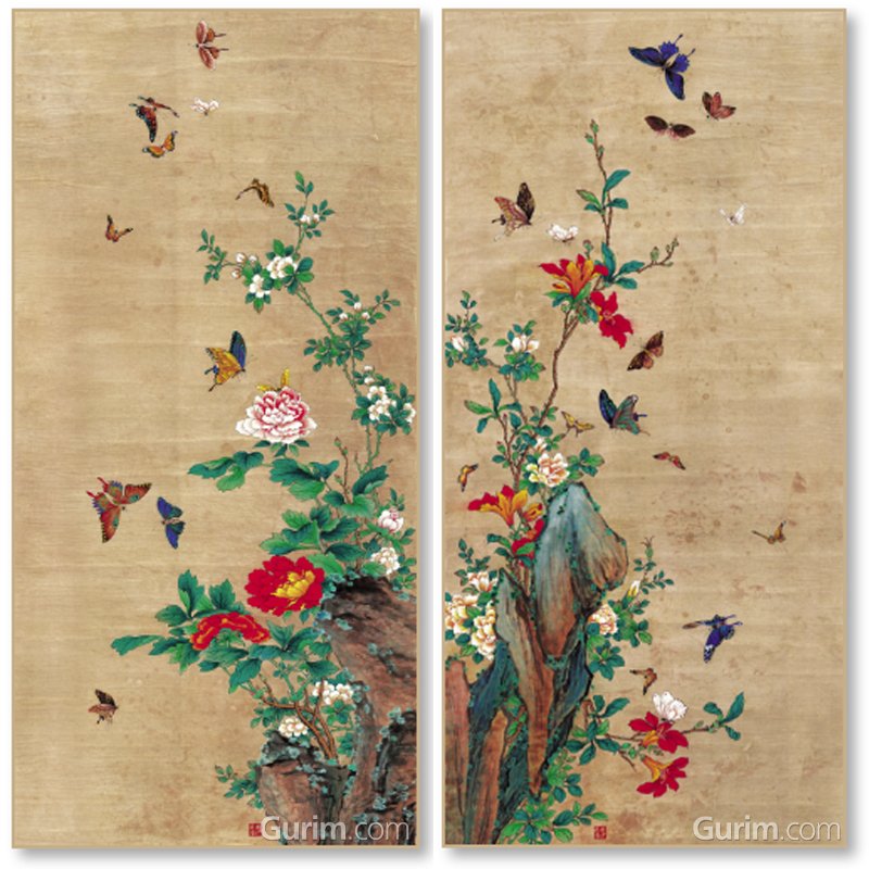 화접도 2폭 세트 (마운팅베이지)