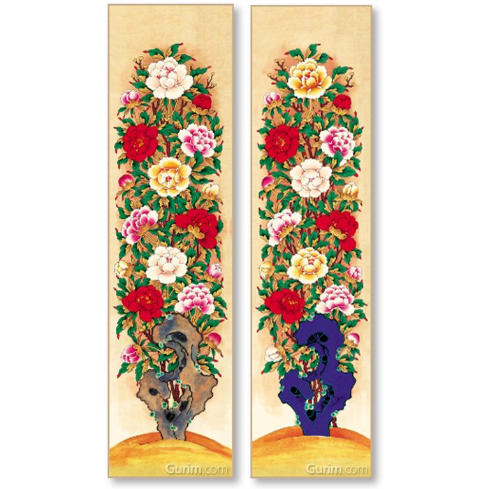 민화가인 - 괴석모란도 2폭 세트