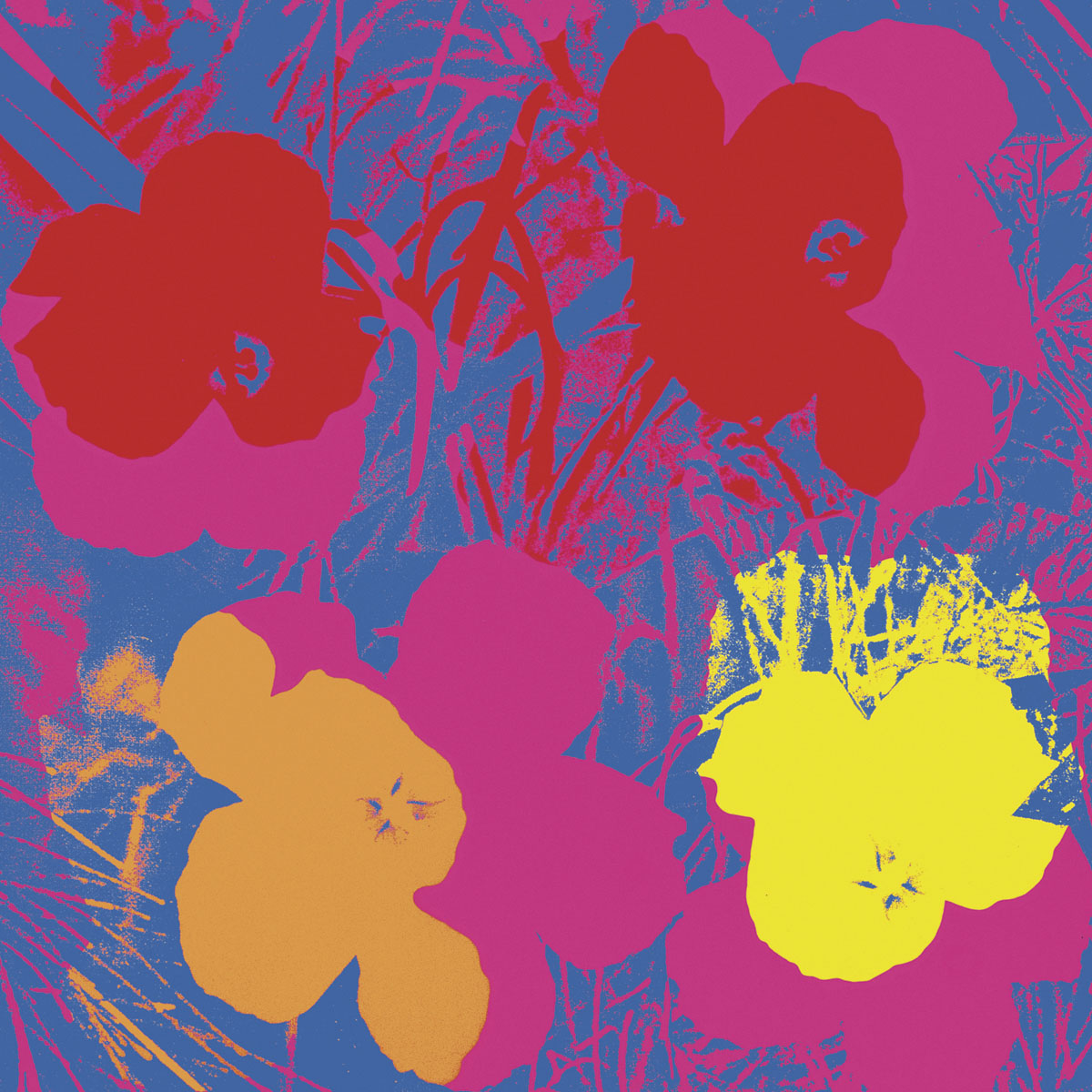앤디 워홀 - Flowers, 1970 (Red, Yellow, Orange On Blue)