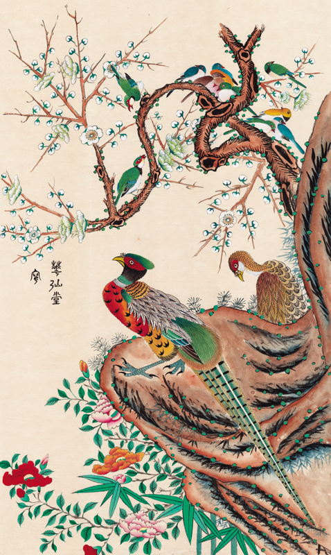 민화가인 - 화조도6곡병 6폭 1