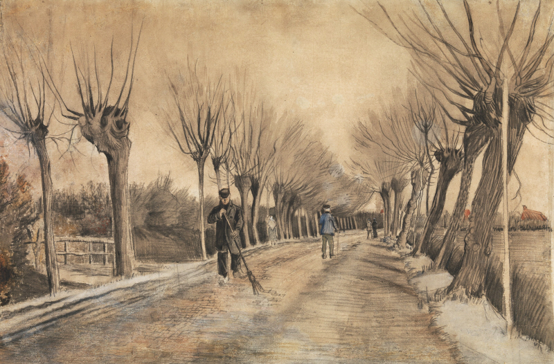 빈센트 반 고흐 - Road with Pollarded Willows and a Man with a Broom, 1881