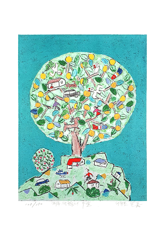 이왈종 - 제주생활의 중도 Sky Blue Tree