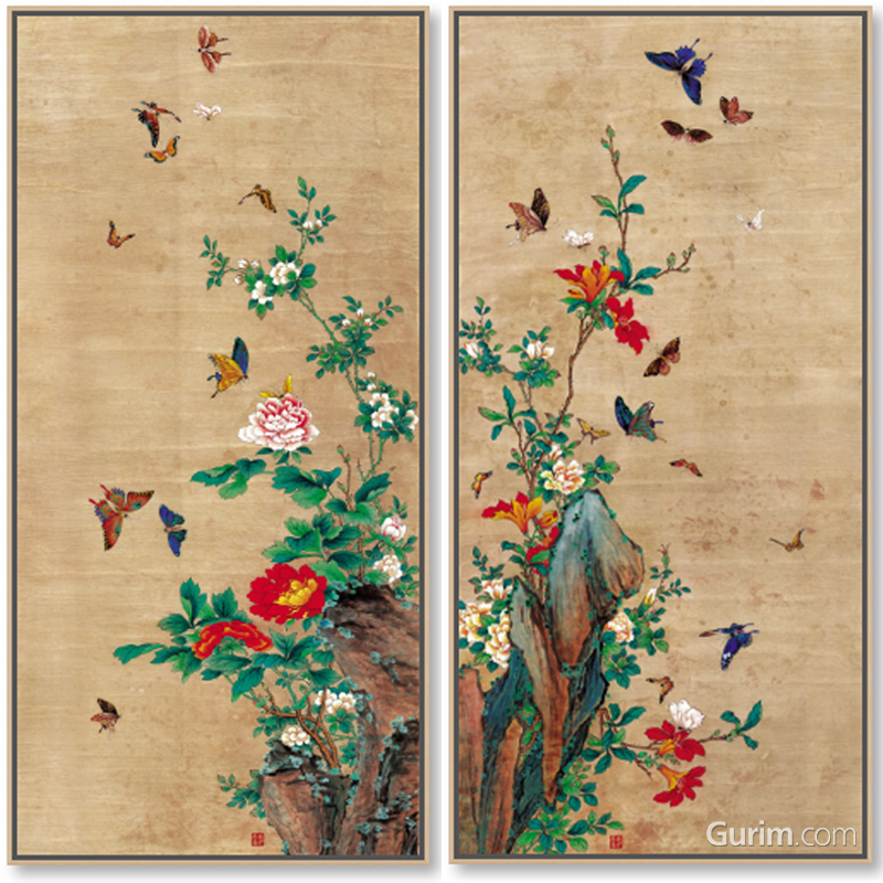 민화가인 - 화접도 2폭 세트(원목띠움)