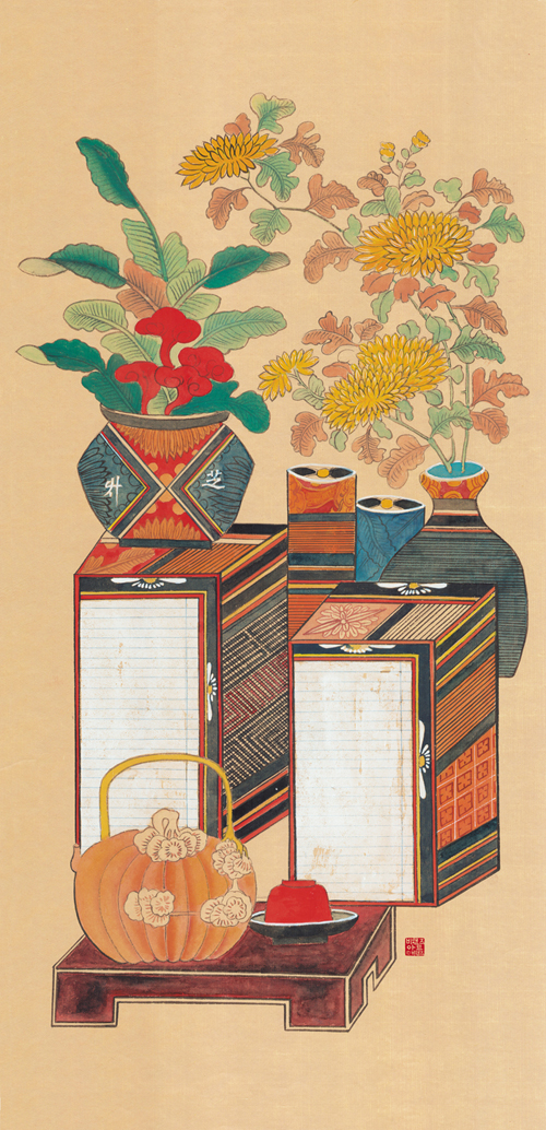 민화가인 - 책걸이 (유리대접)