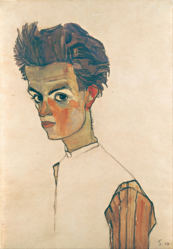 에곤 쉴레 - Self-Portrait with Striped Shirt, 1910