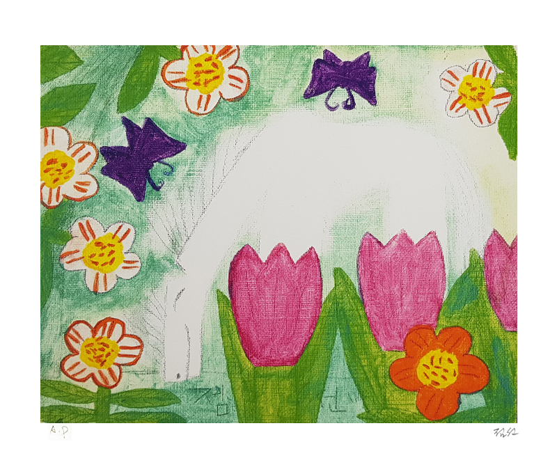 김점선 - 말과 분홍 튤립