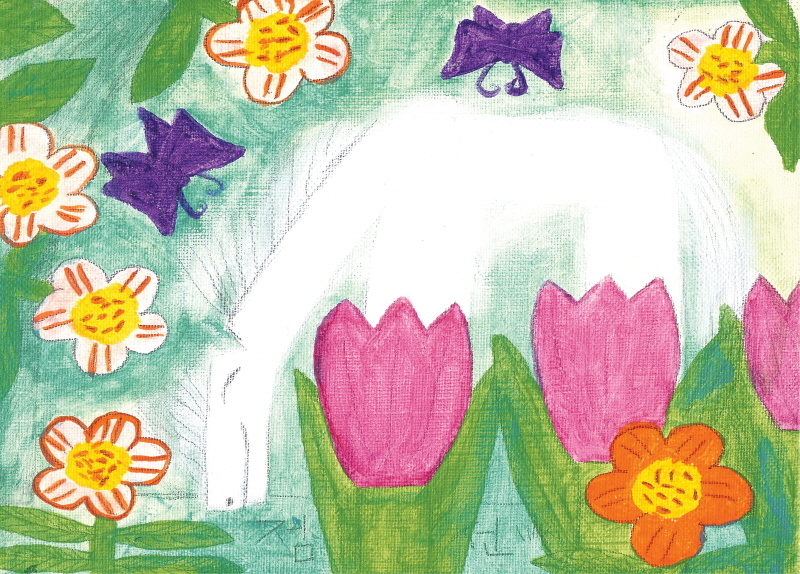 김점선 - 말과 분홍 튤립