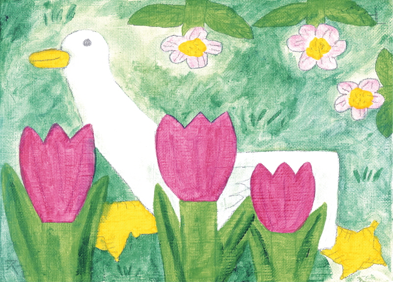 김점선 - 오리와 분홍 튤립