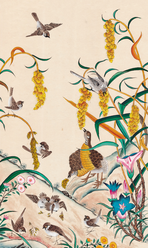 민화가인 - 화조도6곡병 6폭 4