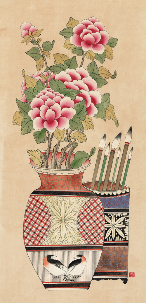 민화가인 - 기명절지도 (모란과 붓)