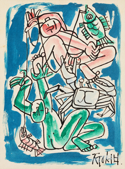 두 아이와 물고기와 게