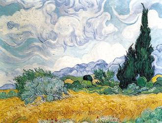 A Wheatfield with Cypresses