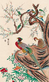 화조도6곡병 6폭 1