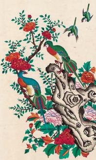 화조도6곡병 6폭 6