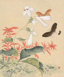 심사정 (초충도_옥잠화와 색비름, 메뚜기)