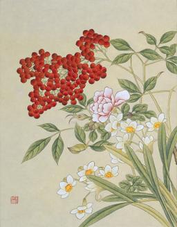 신사임당 (화조도 12폭 수선화와 장미)