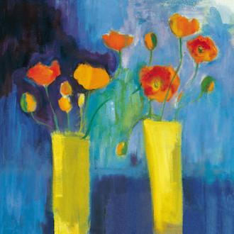 Cadmium Orange Poppies on Blue v2