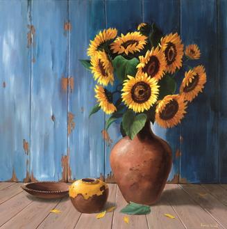 Aged Wood Aad Sunflowers