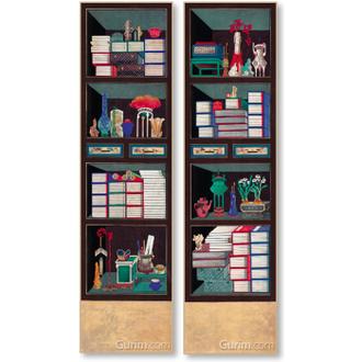 4단 책가도 가리개 2폭 세트