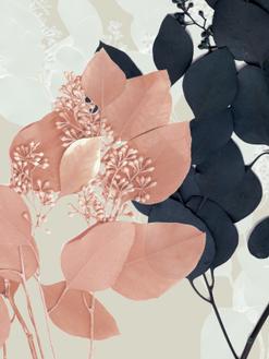 Indigo & Blush Leaves I