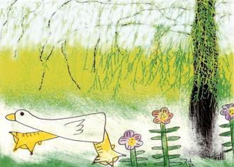 버드나무 꽃과 오리