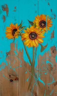 Sunflowers on Barnwood II
