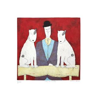 Lady with Two Dogs, red