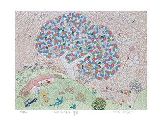 이왈종판화_제주생활의 중도 Blue Tree