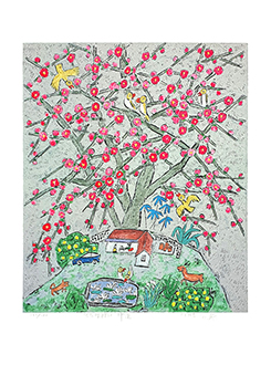 이왈종판화_제주생활의 중도 Red house gray