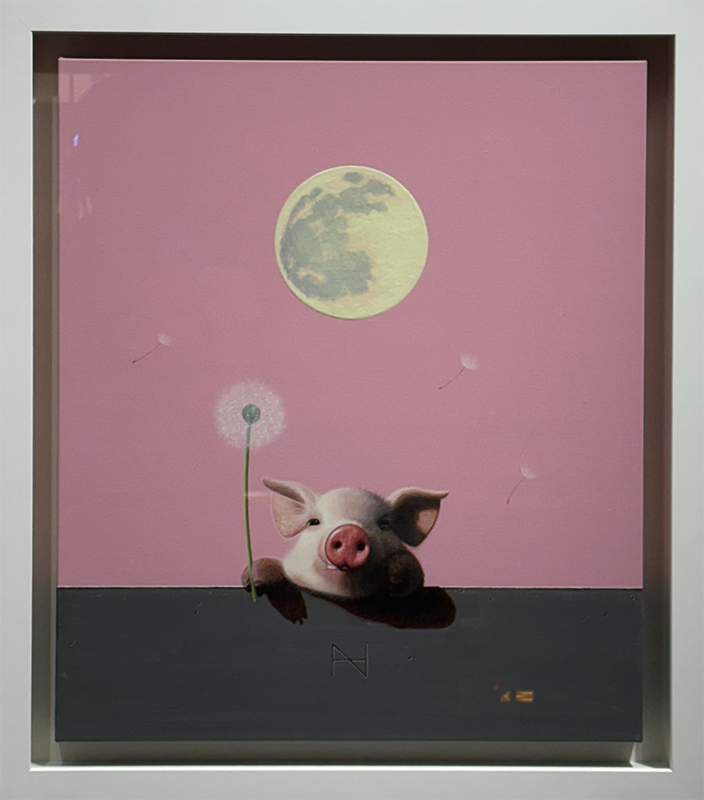 Olivia over the Wall (Full Moon, Pink Sky)