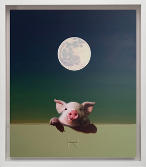 Olivia over the Wall (Full Moon, Avocado Wall)