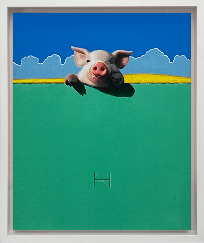 Olivia over the Wall (Cumulus, Yellow Field, Mint Wall)