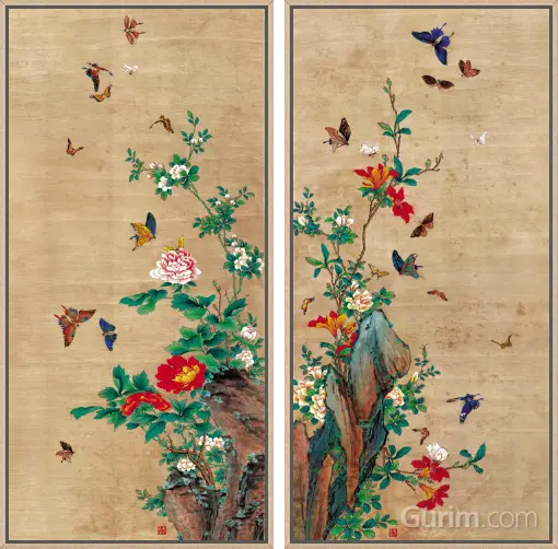 화접도 2폭 세트 (원목띠움)