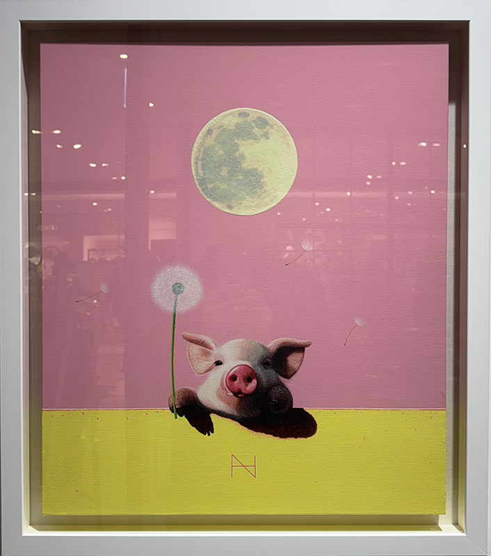 Olivia over the Wall (Full Moon, Yellow Wall)